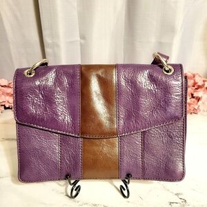 HOBO Int'l Unique Purple Leather With Brown Colorblock Stripe Shoulder Purse